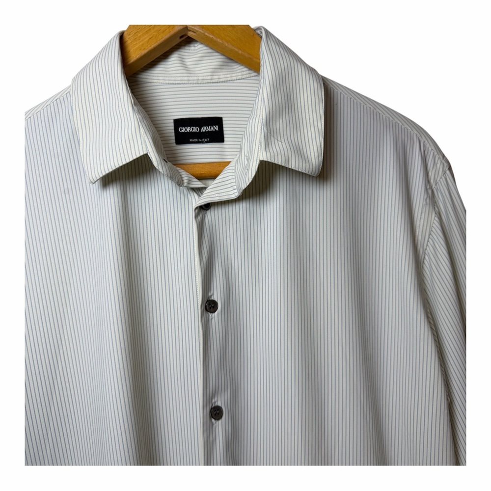Giorgio Armani Striped Dress Shirt Blue White 42 16.5 Long Sleeve Button Down - Picture 3 of 14